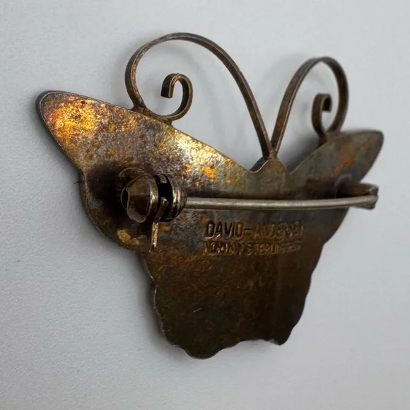 David Andersen Norway 925 Sterling Guilloche Enamel Butterfly Brooch - Picture 7 of 9